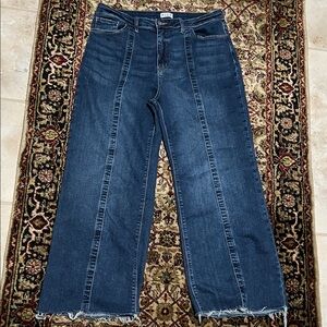 Blue Artemis High-Rise Wide Leg Women’s Jeans - Dark Blue Frayed Hem Size 14